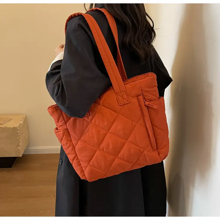Orange Quilted Tote Bag for Women Large Capacity Commute — feature 41