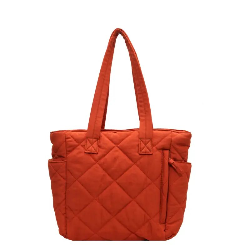 Orange Quilted Tote Bag for Women Large Capacity Commute - Image 7