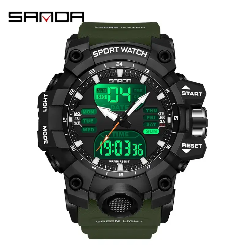 Sanda Sport Watch Green LED Digital Multifunctional - Image 24