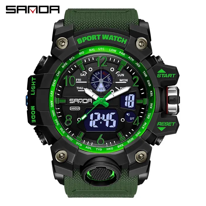 Sanda Sport Watch Green LED Digital Multifunctional - Image 62