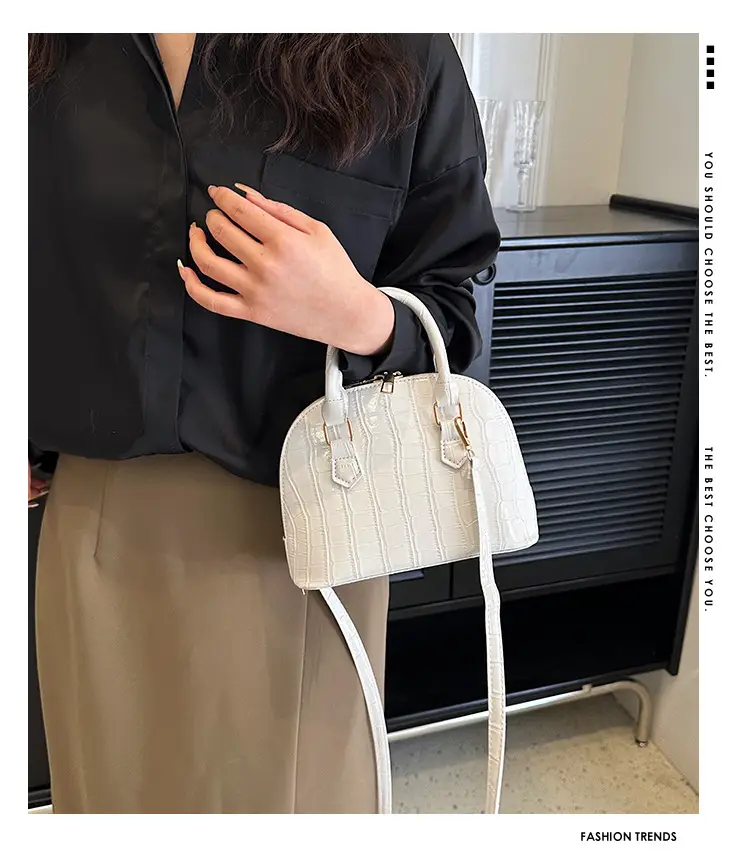 Elegant White Croc Leather Shoulder Bag for Women — feature 1