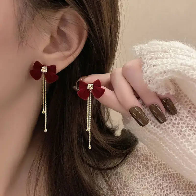 Black Bow Pearl Tassel Earrings for Women — feature 1
