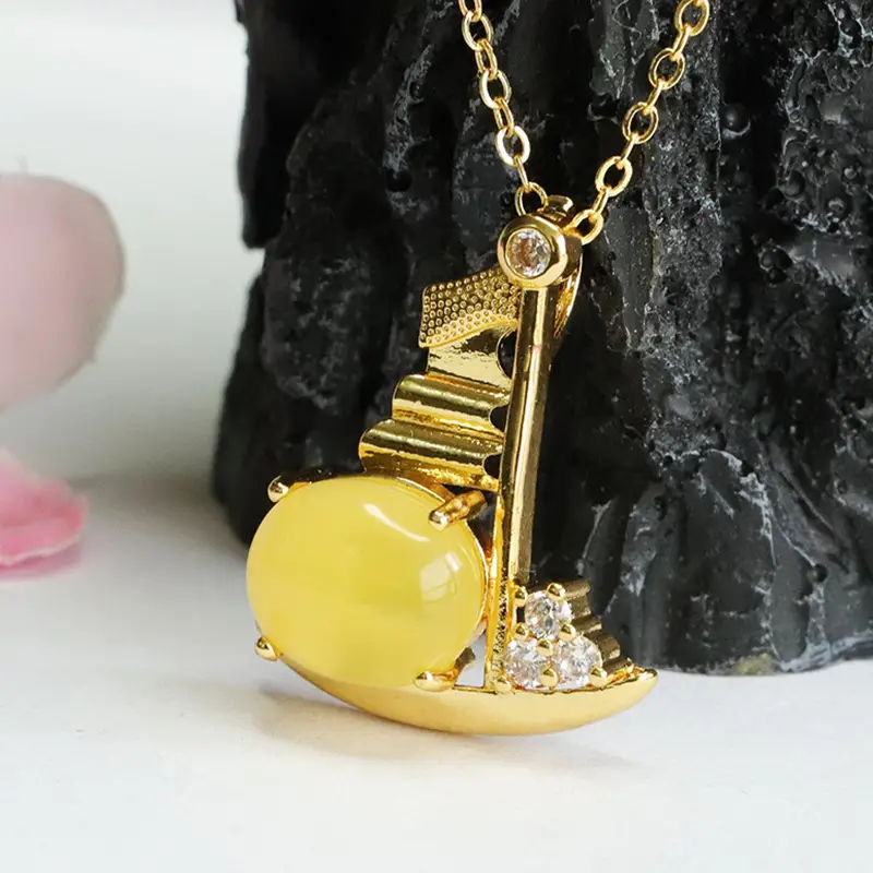 Guan Yu Natural Amber Pendant Necklace - Image 3