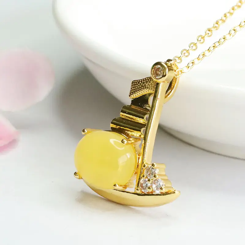 Guan Yu Natural Amber Pendant Necklace - Image 5