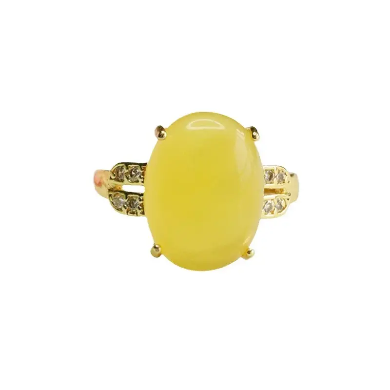 Guan Yu Natural Amber Ring Gold Plated Ethnic Style - Image 6
