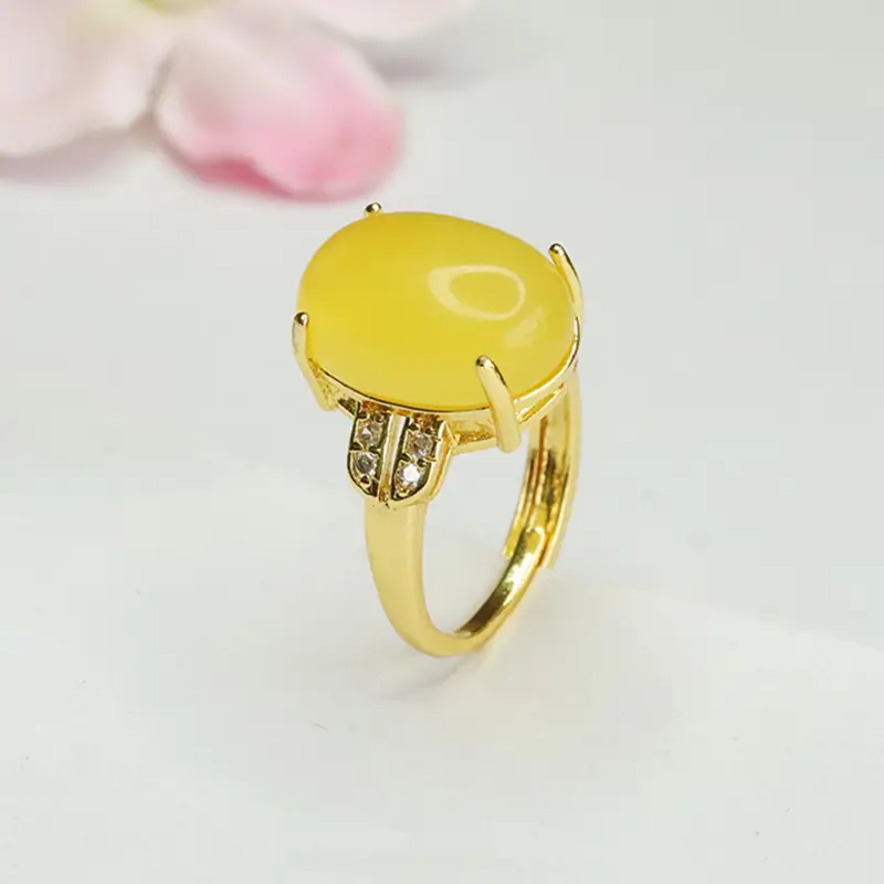 Guan Yu Natural Amber Ring Gold Plated Ethnic Style — feature 8