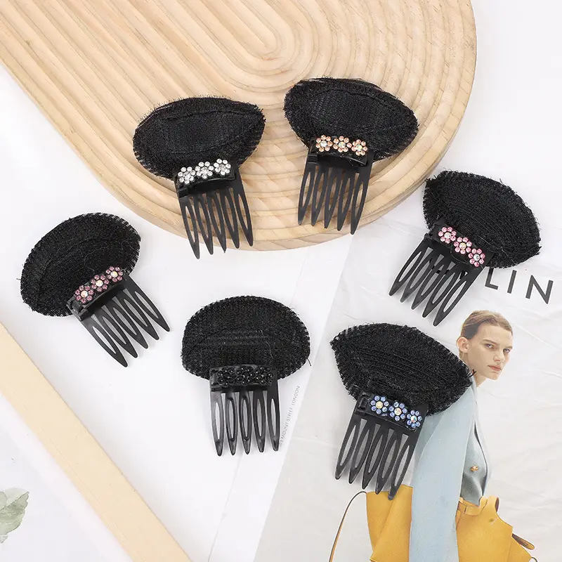Black Knitted Hair Curler with Crystal Flower Decor — feature 1