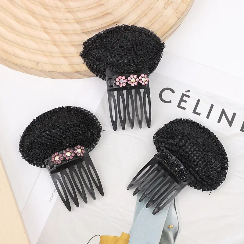Black Knitted Hair Curler with Crystal Flower Decor — feature 2