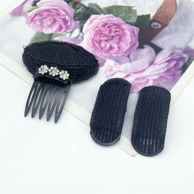 Black Knitted Hair Curler with Crystal Flower Decor - Image 12