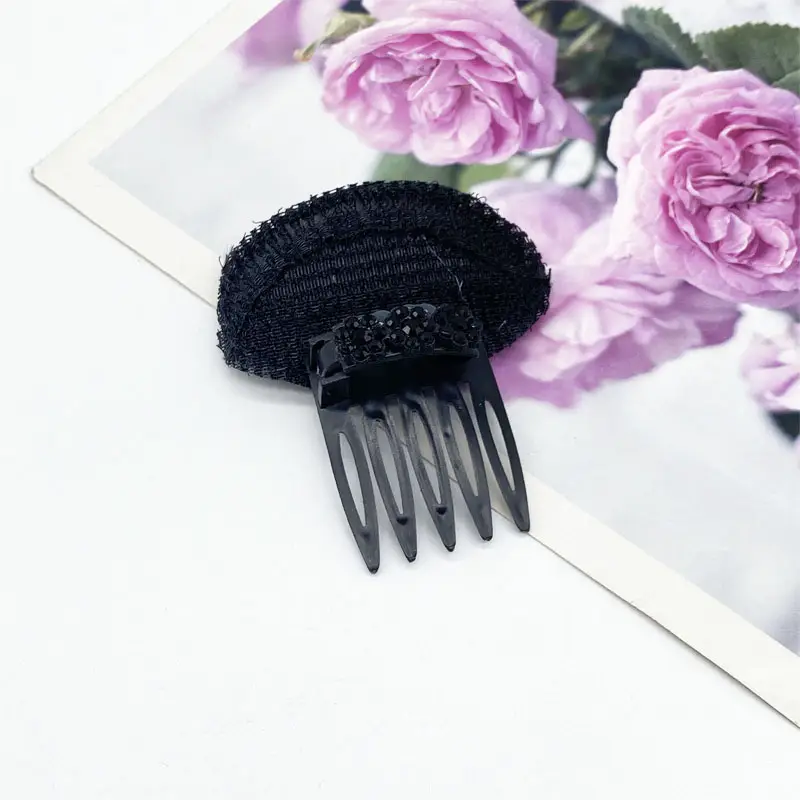 Black Knitted Hair Curler with Crystal Flower Decor - Image 2