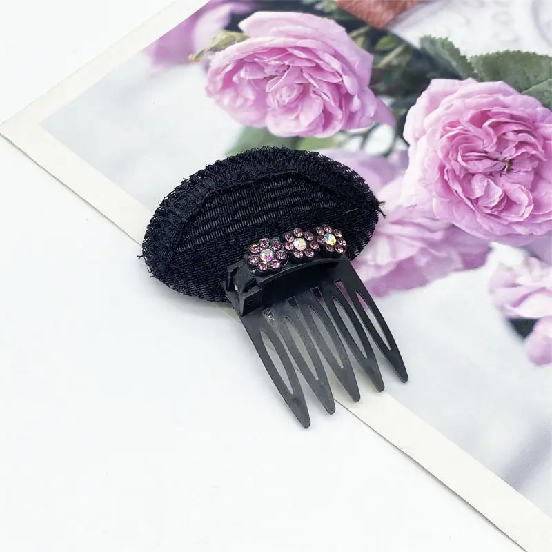 Black Knitted Hair Curler with Crystal Flower Decor - Image 3