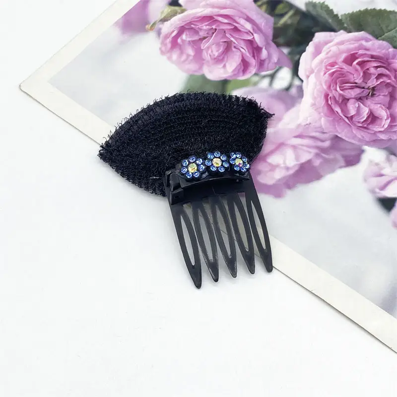 Black Knitted Hair Curler with Crystal Flower Decor - Image 4