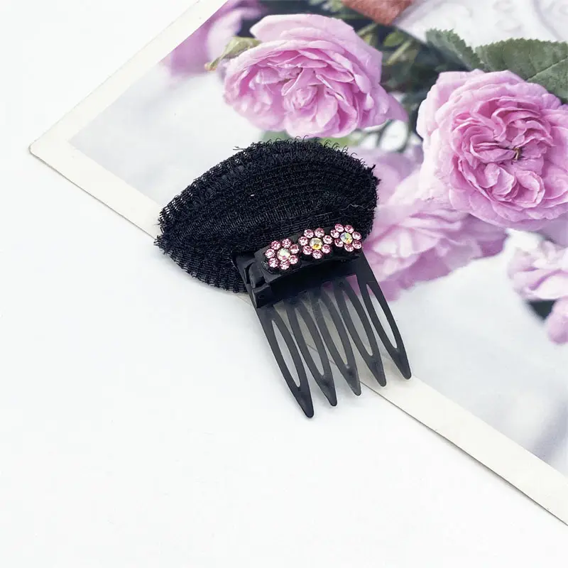 Black Knitted Hair Curler with Crystal Flower Decor - Image 5