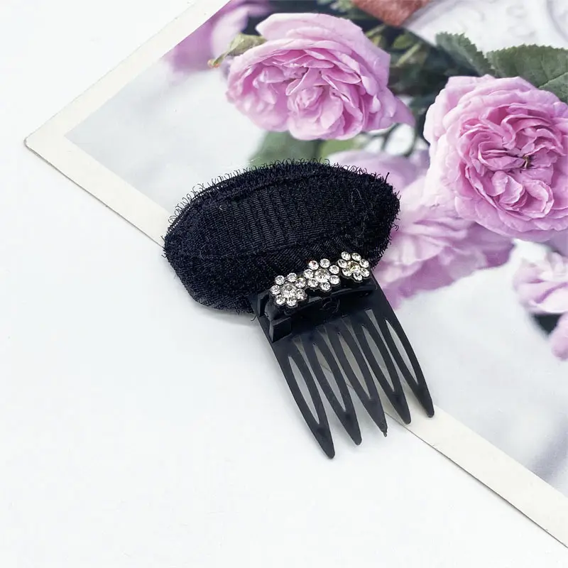 Black Knitted Hair Curler with Crystal Flower Decor - Image 6