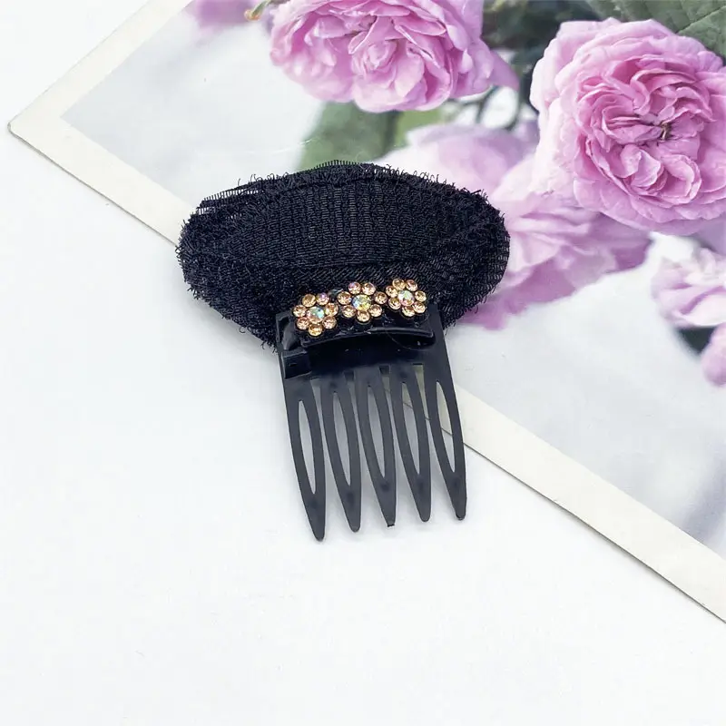Black Knitted Hair Curler with Crystal Flower Decor - Image 7