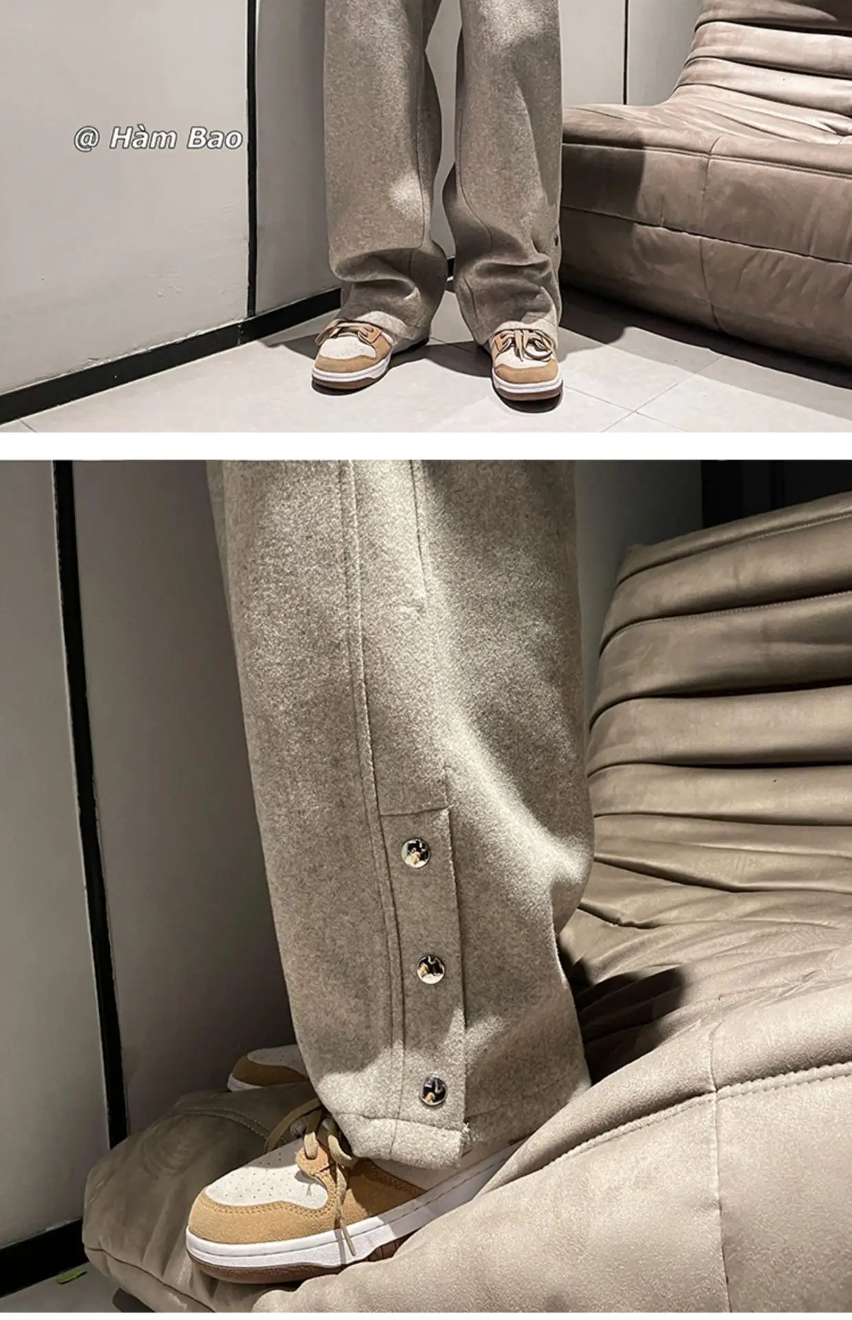Men Woolen Laid-back Pants Wide-leg Button Front — feature 16