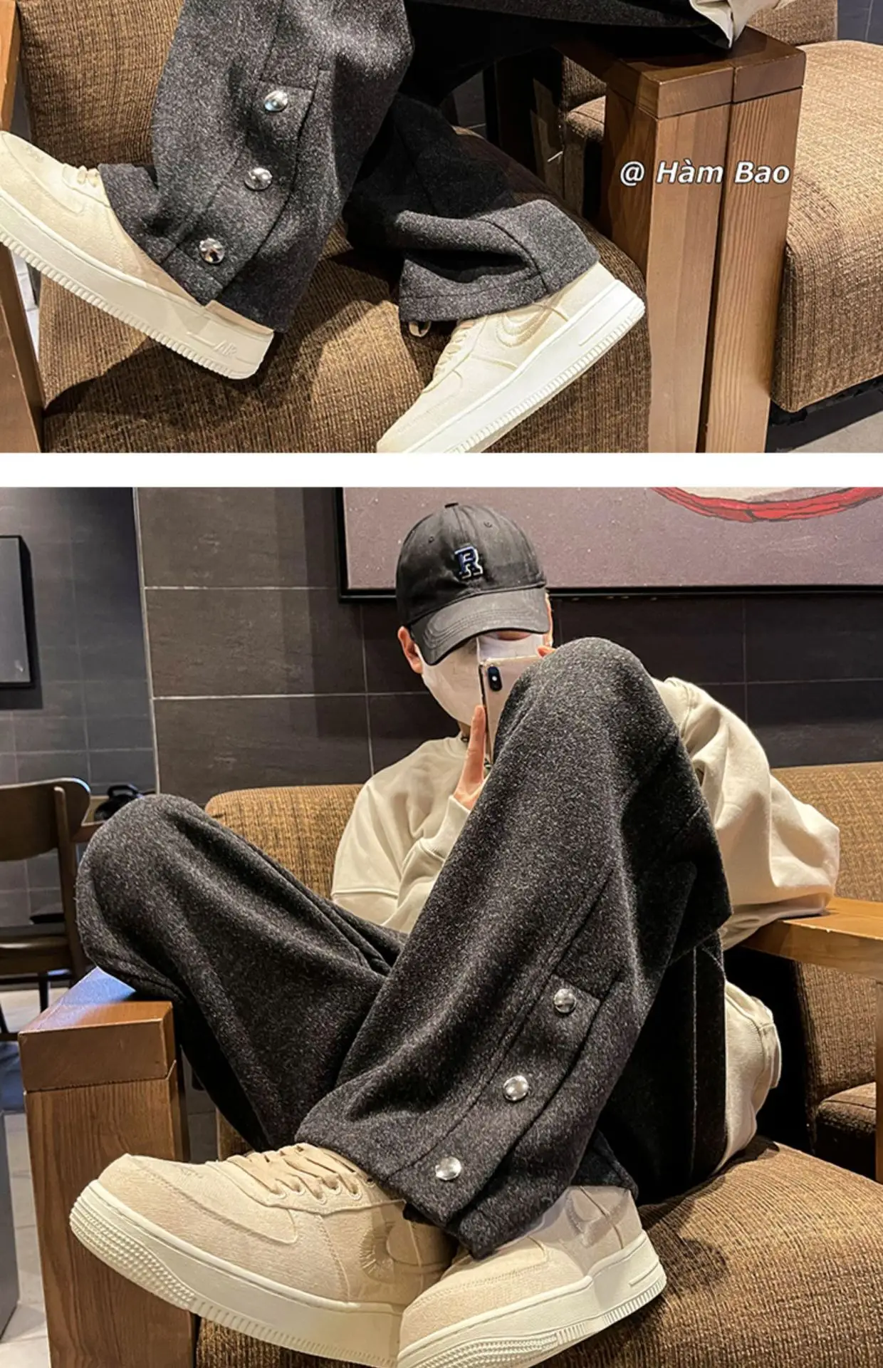 Men Woolen Laid-back Pants Wide-leg Button Front — feature 4
