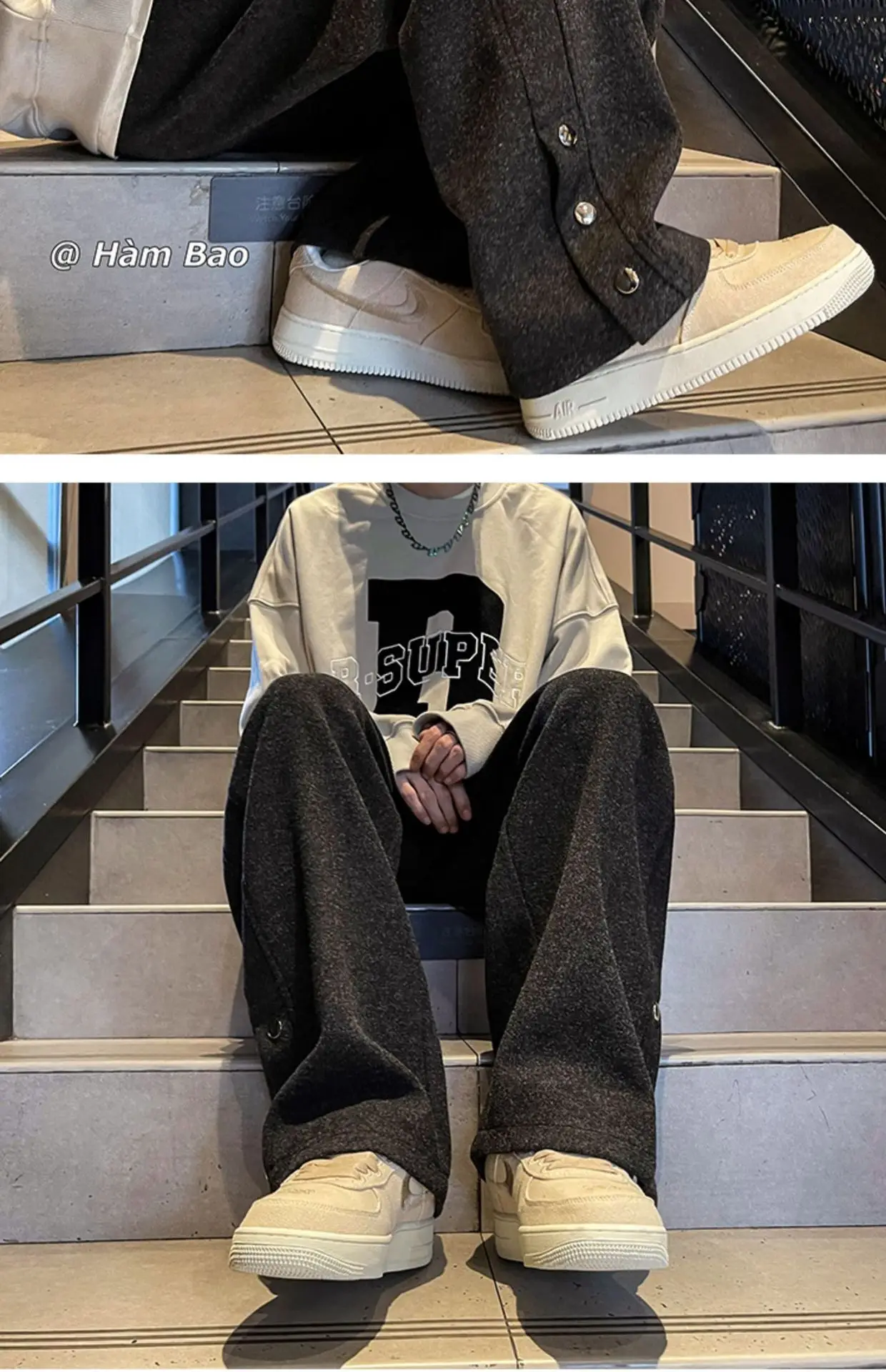 Men Woolen Laid-back Pants Wide-leg Button Front — feature 6