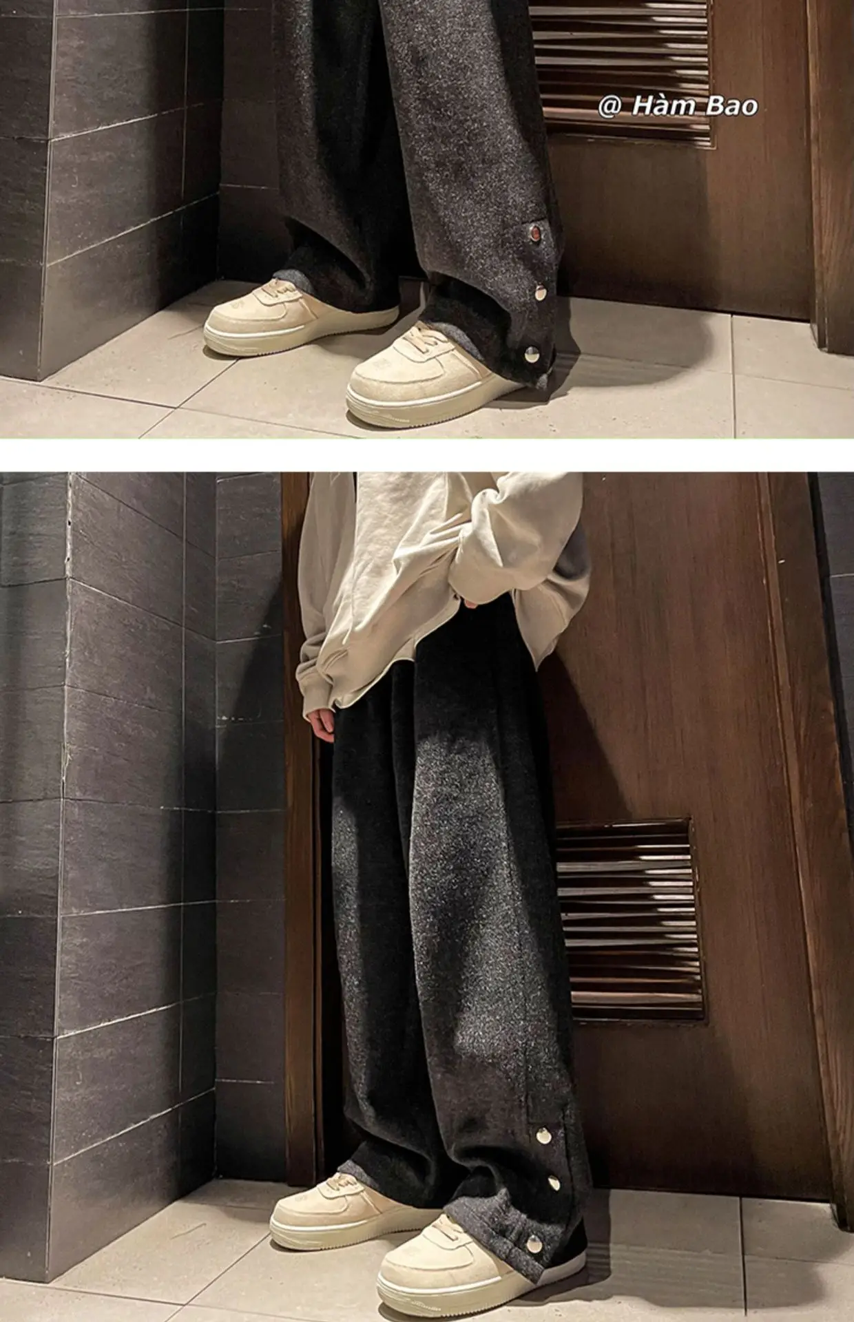 Men Woolen Laid-back Pants Wide-leg Button Front — feature 8
