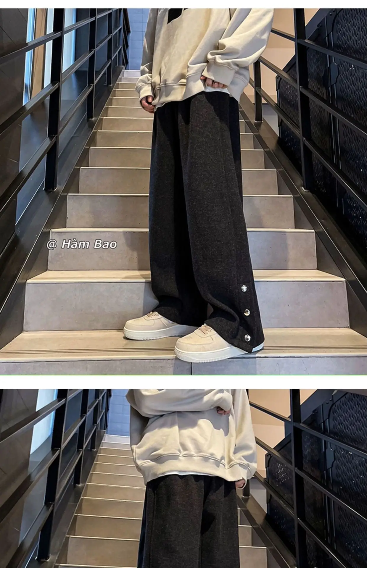 Men Woolen Laid-back Pants Wide-leg Button Front — feature 9