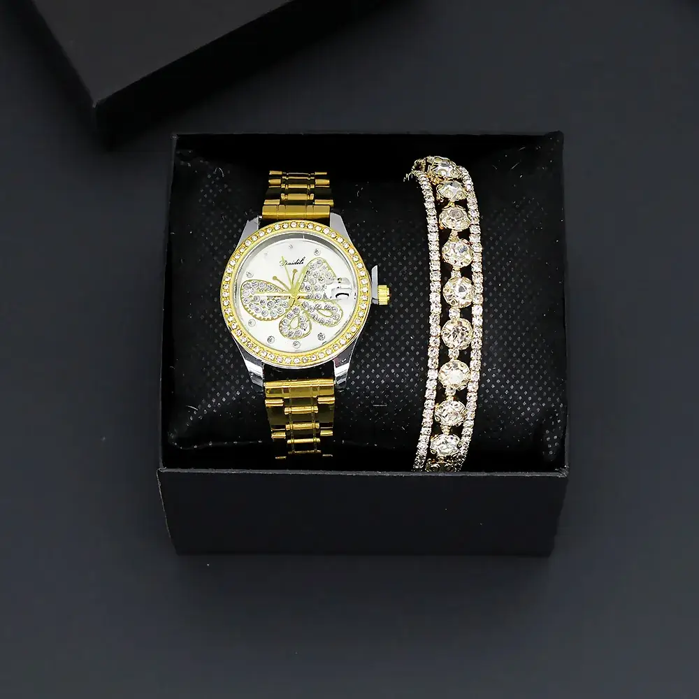 Women's Gold & Silver Bracelet Watch Set for Women - Image 13
