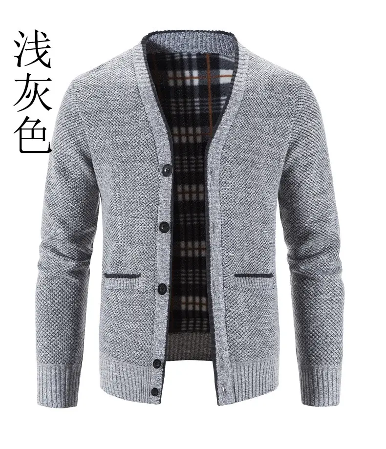 Men's Grey Knitted Cardigan Jacket Warm Comfortable Casual Wear — feature 10