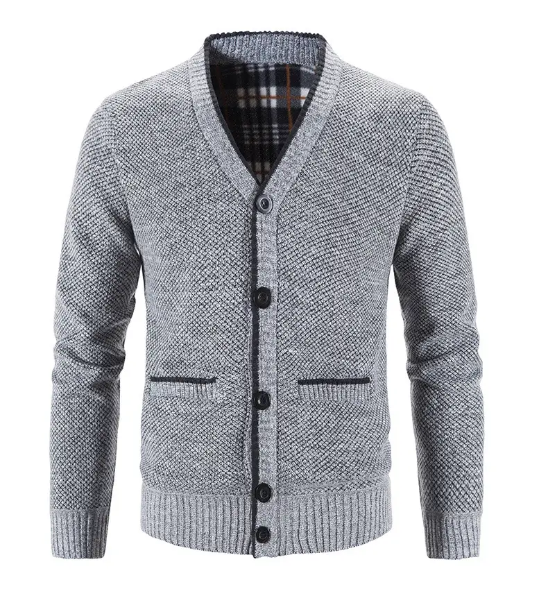 Men's Grey Knitted Cardigan Jacket Warm Comfortable Casual Wear — feature 11