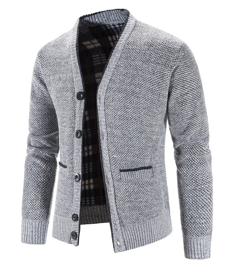 Men's Grey Knitted Cardigan Jacket Warm Comfortable Casual Wear — feature 12