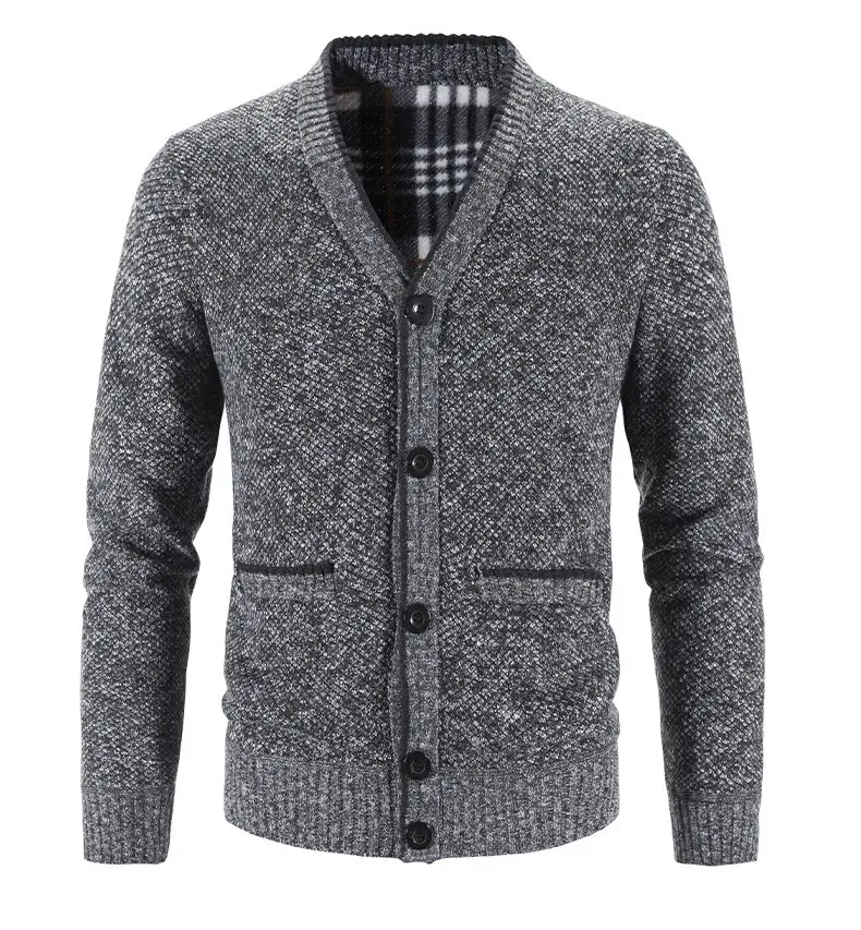 Men's Grey Knitted Cardigan Jacket Warm Comfortable Casual Wear — feature 16