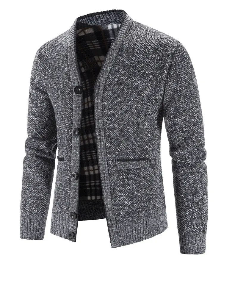 Men's Grey Knitted Cardigan Jacket Warm Comfortable Casual Wear — feature 17