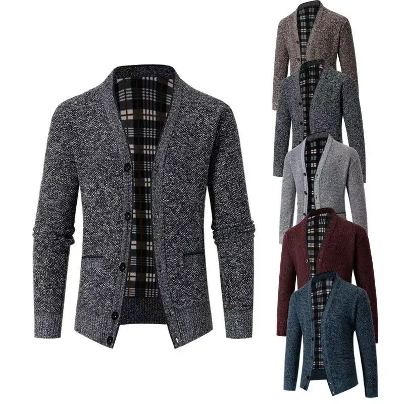Men's Grey Knitted Cardigan Jacket Warm Comfortable Casual Wear — feature 4
