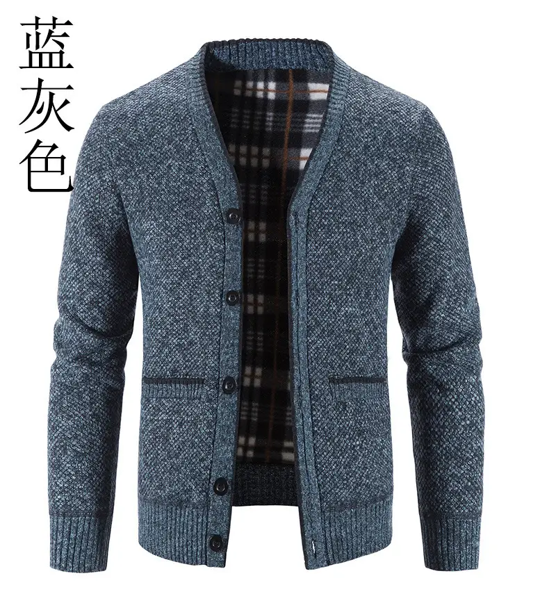 Men's Grey Knitted Cardigan Jacket Warm Comfortable Casual Wear — feature 5