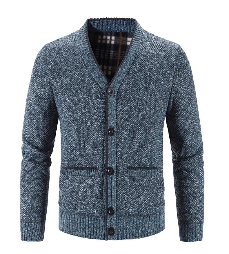 Men's Grey Knitted Cardigan Jacket Warm Comfortable Casual Wear — feature 6