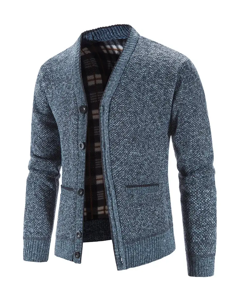 Men's Grey Knitted Cardigan Jacket Warm Comfortable Casual Wear — feature 7