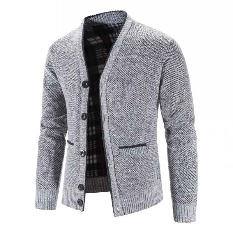 Men's Grey Knitted Cardigan Jacket Warm Comfortable Casual Wear