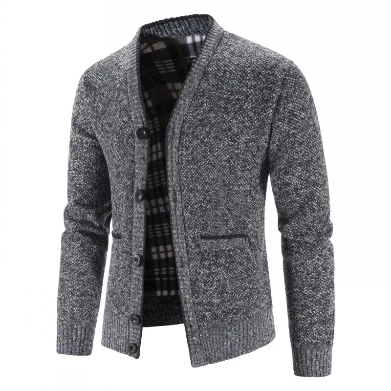 Men's Grey Knitted Cardigan Jacket Warm Comfortable Casual Wear