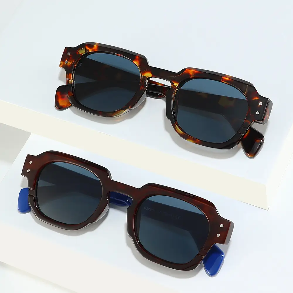 Men Retro Square Sunglasses Green Brown - Image 10