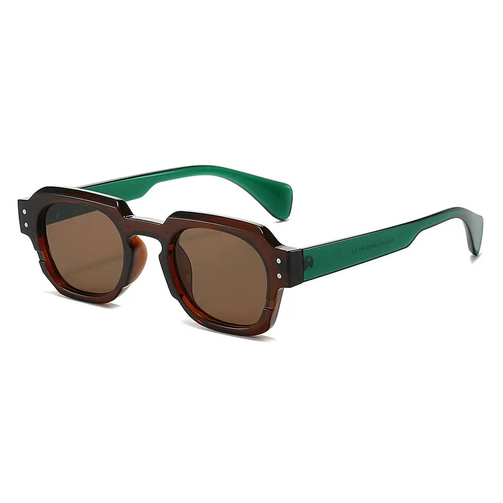 Men Retro Square Sunglasses Green Brown - Image 3