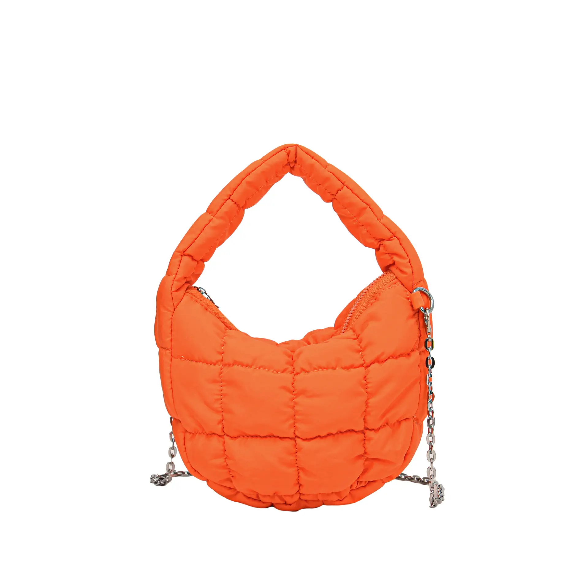 Orange Down Puffer Shoulder Bag with Chain - Image 5