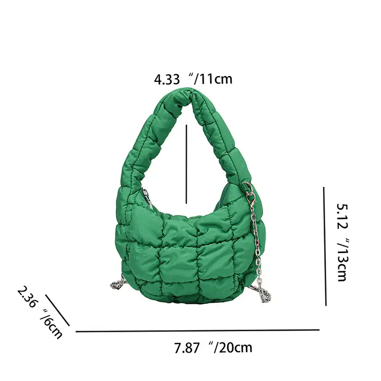 Orange Down Puffer Shoulder Bag with Chain — feature 3