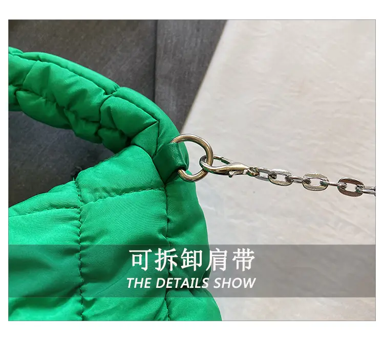 Orange Down Puffer Shoulder Bag with Chain — feature 7