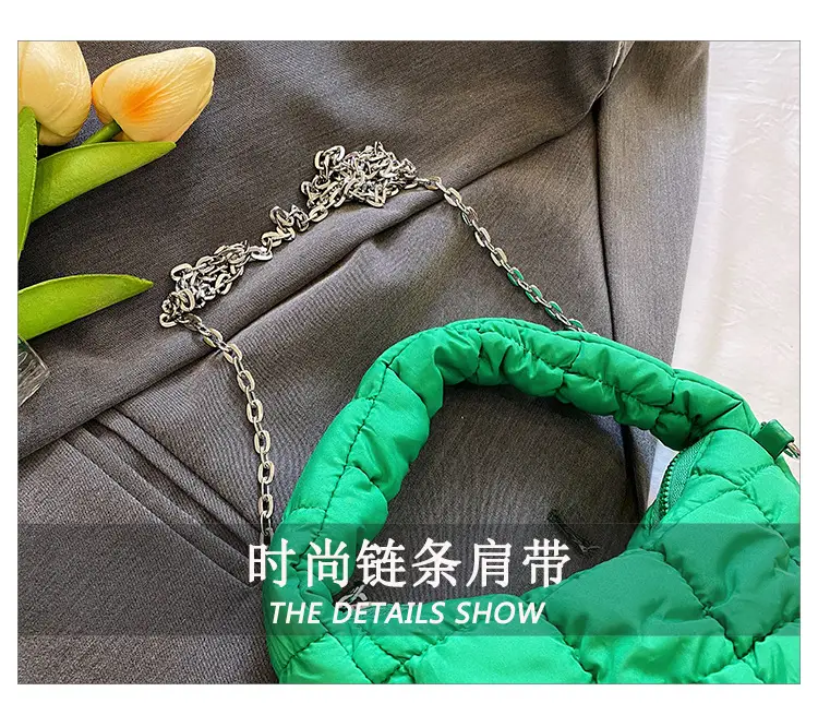 Orange Down Puffer Shoulder Bag with Chain — feature 8