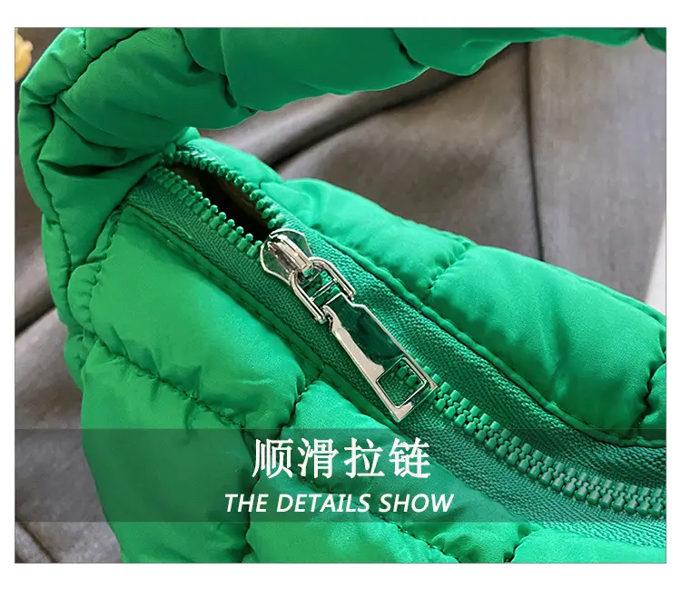 Orange Down Puffer Shoulder Bag with Chain — feature 9