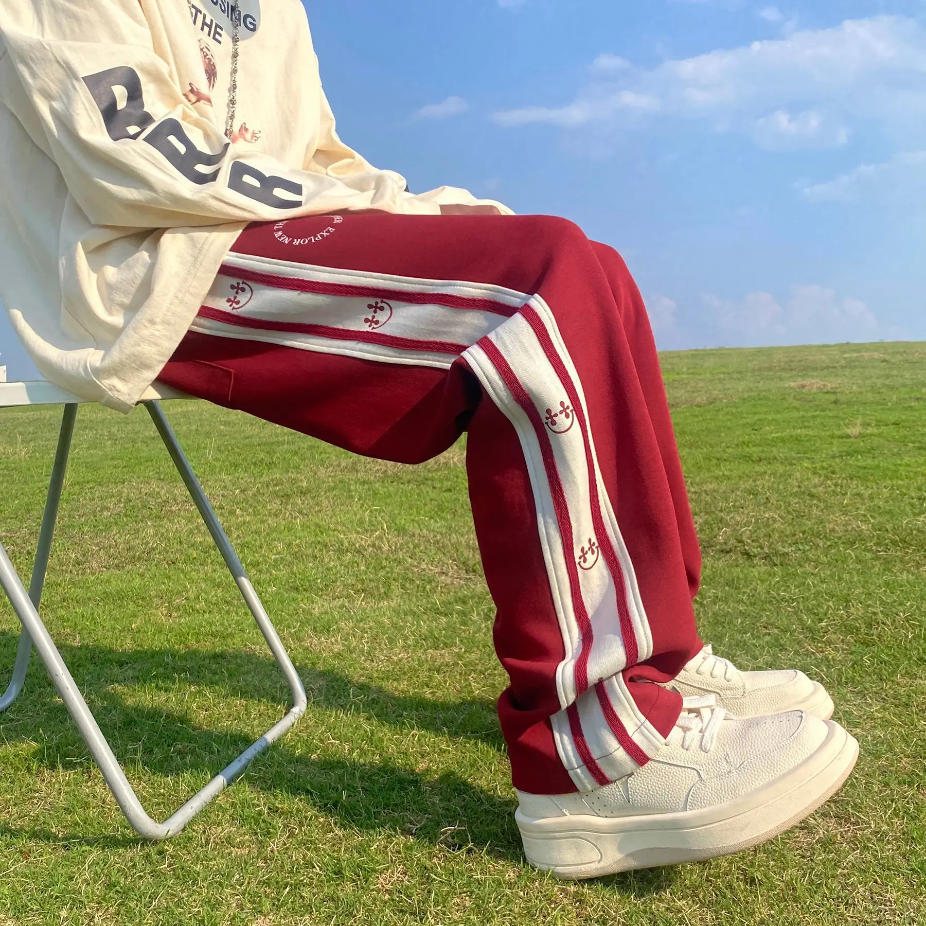 American Boys Striped Sports Sweatpants Black White Grey - Image 4