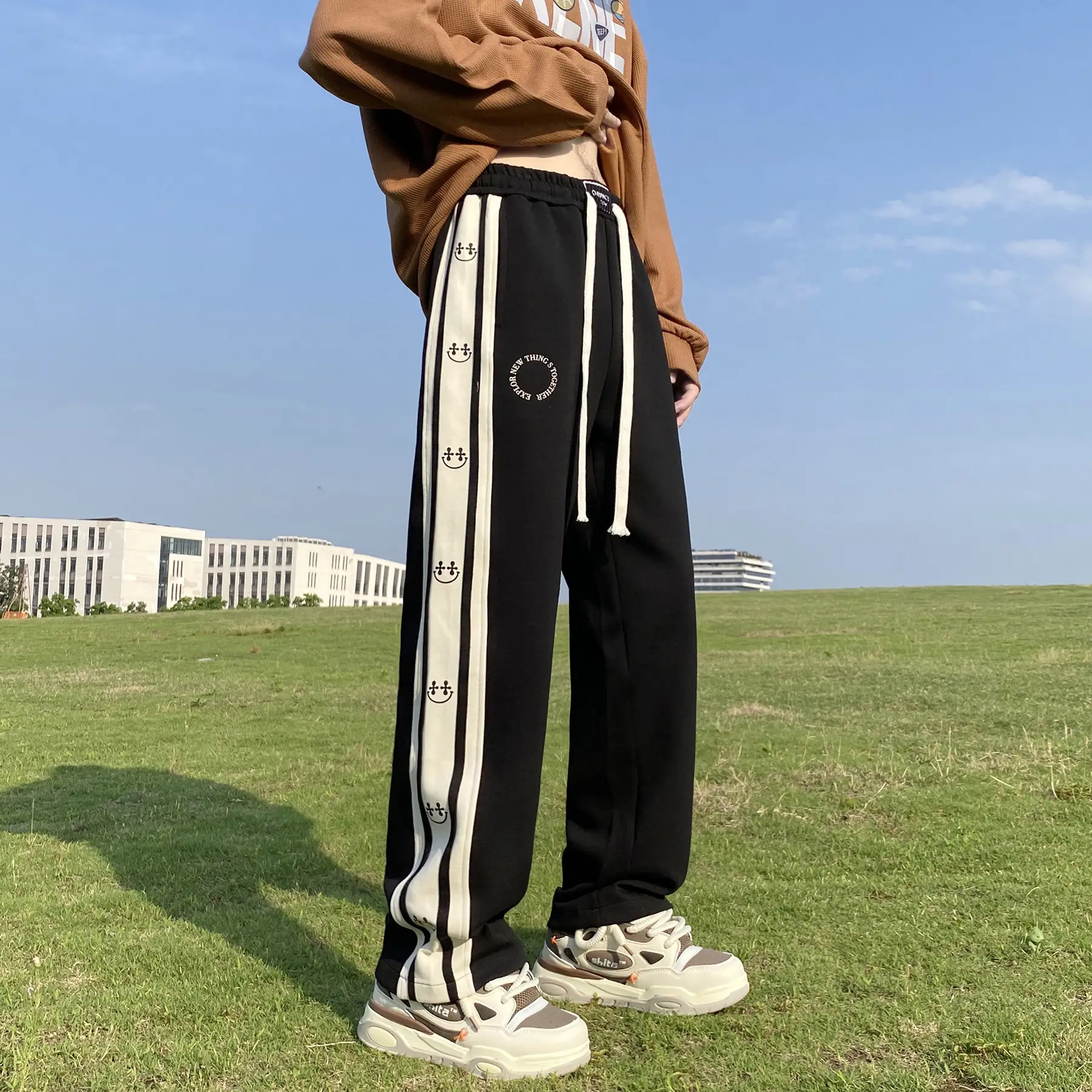 American Boys Striped Sports Sweatpants Black White Grey - Image 5