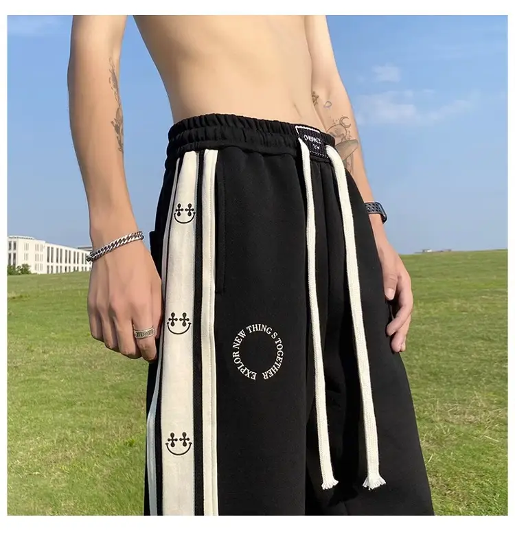 American Boys Striped Sports Sweatpants Black White Grey — feature 10