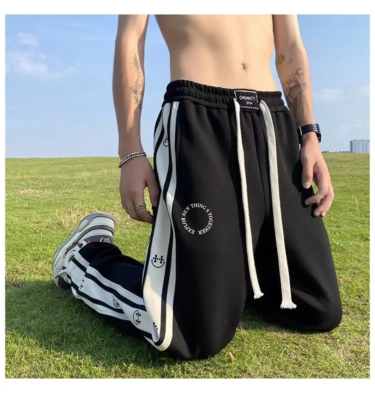 American Boys Striped Sports Sweatpants Black White Grey — feature 12