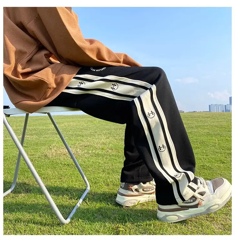 American Boys Striped Sports Sweatpants Black White Grey — feature 13