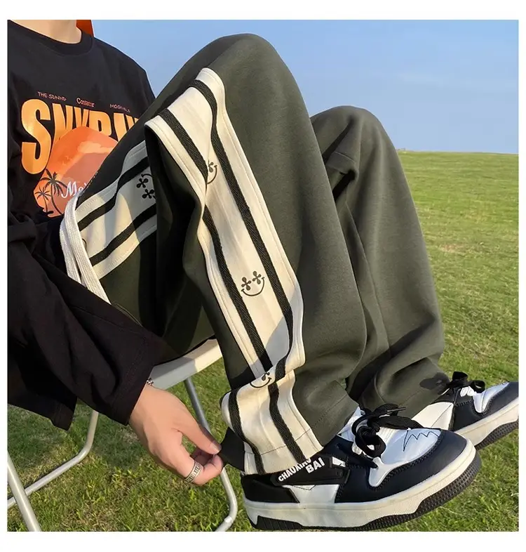 American Boys Striped Sports Sweatpants Black White Grey — feature 5
