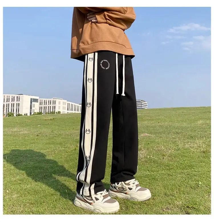 American Boys Striped Sports Sweatpants Black White Grey — feature 8